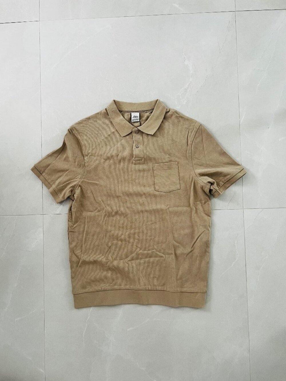 NWT Zara Khaki Textured Polo Shirt (Size L)